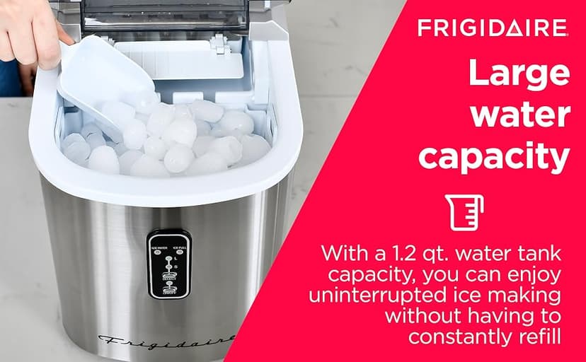 Frigidaire EFIC103-AMZ-SC Counter Top Maker with Over-Sized Ice Bucket, Stainless Steel, Self Cleaning Function, Heavy Duty, Stainless