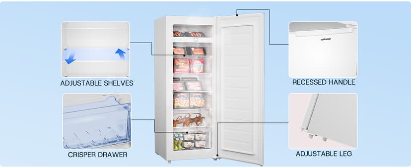 Upstreman 7.0 Cu.Ft Upright Freezer Large Capacity Convertible Refrigerator/Freezer, 5 Adjustable Shelves, Energy Efficient, Garage Ready, Reversible Door for Basement, Dorm, Apartment,White