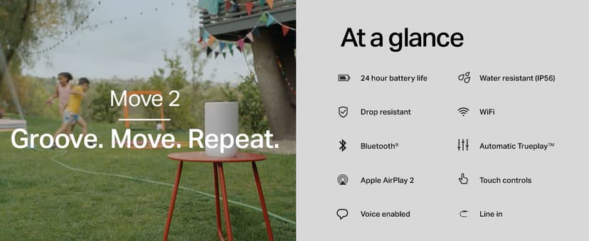 Sonos Move 2 - Black - Wireless Portable Bluetooth Speaker