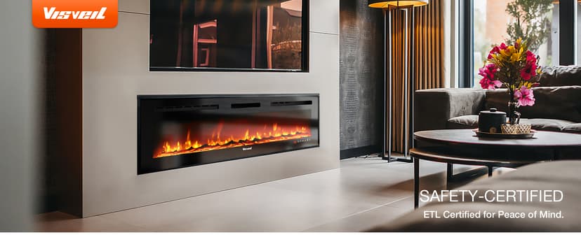 Electric Fireplace 60Inch,Wall Mounted Electric Fireplace Heater with Timer Inserts,TV Stand Touch Screen and Realistic Flame,Log Set,Crystal Flames 750 to 1500W,Remote for Living Room