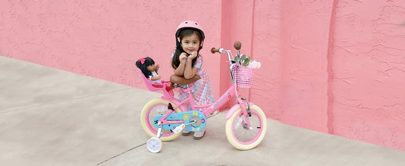 Glerc Maggie Girls Bike, 12-20 Inch Kids Bike for 2-13 Years Old Children, Princess Style Kids Bicycle with Doll-Seat & Basket & Training Wheels, Multiple Colors