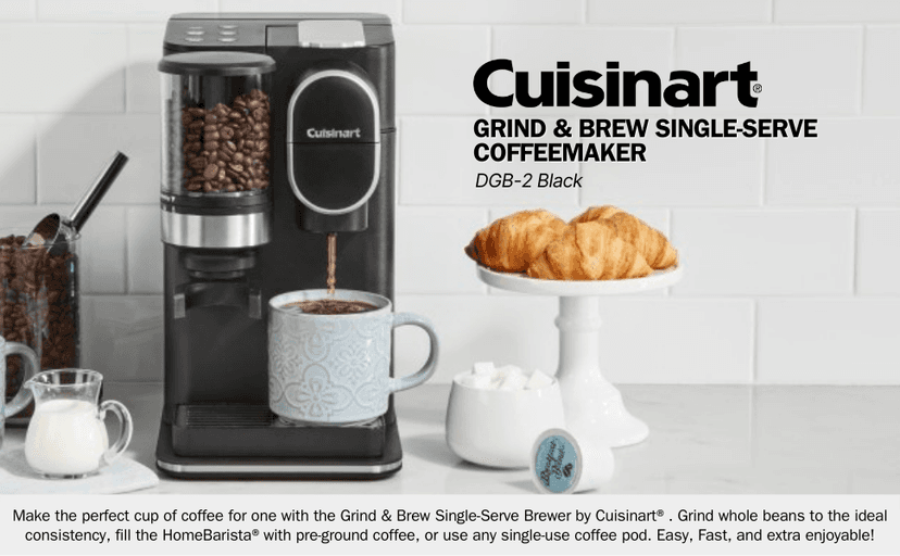 Cuisinart Single-Serve Coffee Maker + Coffee Grinder with 8 oz., 10 oz., and 12 oz. Serving Size, Compatible with Single-Cup Pods, 48-Ounce Removable Reservoir, Stainless Steel, DGB-2