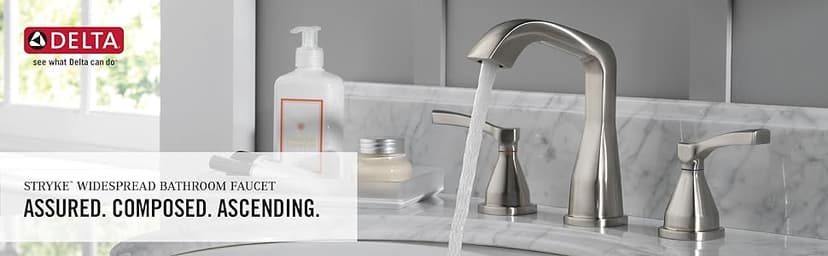 Delta Faucet Stryke Widespread Bathroom Faucet 3 Hole, Gold Bathroom Sink Faucet, 2 Handle Bathroom Faucet, Bath Faucet, Metal Pop-Up Drain Assembly, Lumicoat Champagne Bronze 35776-CZ-PR-MPU-DST