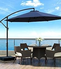 10ft Patio Umbrella with Base Included, Outdoor Offset Cantilever Umbrella w/Upgraded Yarn-dyed Fabric Shade, Sturdy 8 Rids, Easy Tilt Adjustment, for Pool Deck Porch Backyard Garden,Beige