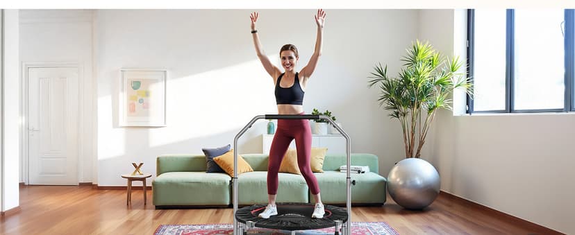 BCAN 40/48" Foldable Mini Trampoline Max Load 330lbs/440lbs, Fitness Rebounder with Adjustable Foam Handle, Exercise Trampoline for Adults Indoor/Garden Workout