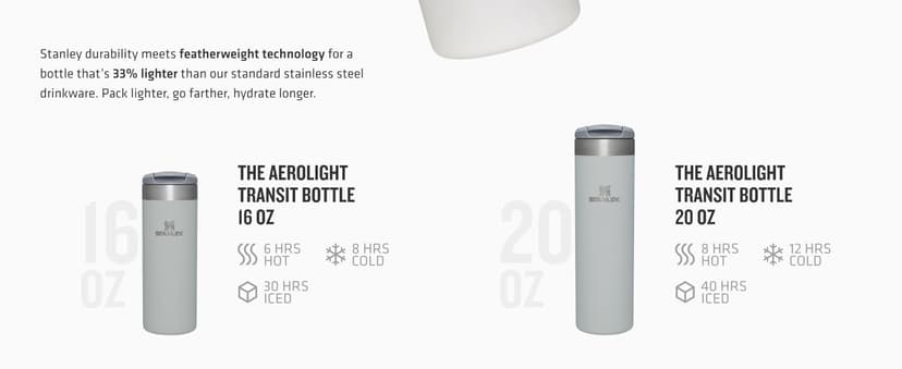 Stanley AeroLight Transit Bottle 20 oz | Locking Drink Through Lid | Leak Resistant Water Bottle or Coffee Travel Mug | Lightweight Insulated Stainless Steel | BPA-Free | Black