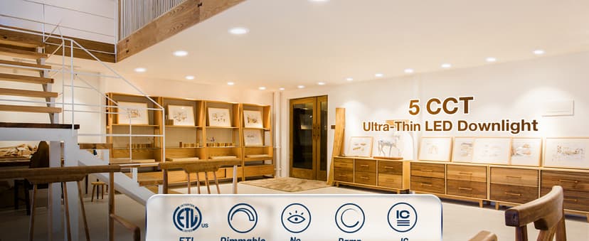 Amico 24 Pack 6 Inch 5CCT Ultra-Thin LED Recessed Ceiling Light with Junction Box, 1050LM Brightness, Dimmable Canless Wafer Downlight, 12W, ETL&FCC