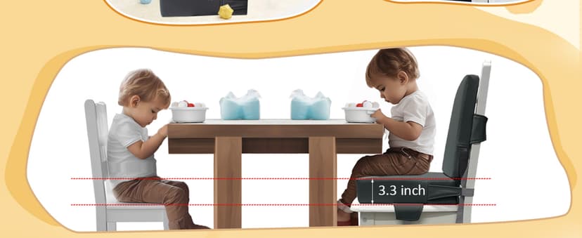 Booster Seat for Dining Table, PU Anti-Scratch Easy Cleaning Kids Toddler Booster Seat for Table, Portable Travel Increasing Cushion for Chair - Dark Grey