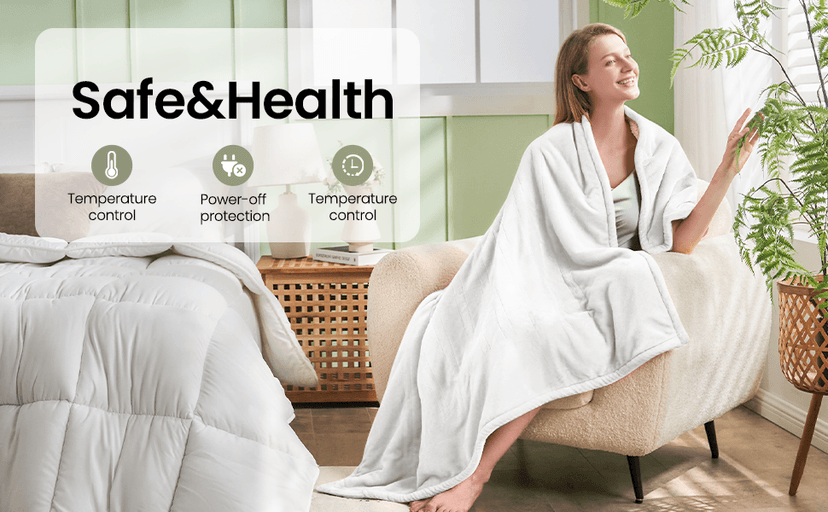 Electric Heated Blanket, Flannel & Sherpa Fast Heating Soft Fleece Heated King Blanket 90"x100" with 6 Heating Levels & 10H Auto Off - White