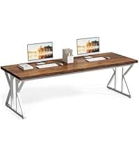 LITTLE TREE 70.8-Inch Office Desk, Wooden Executive Office Desk, Modern Work Desk, Large Farmhouse Writing Table Computer Desk for Home, Brown-Black