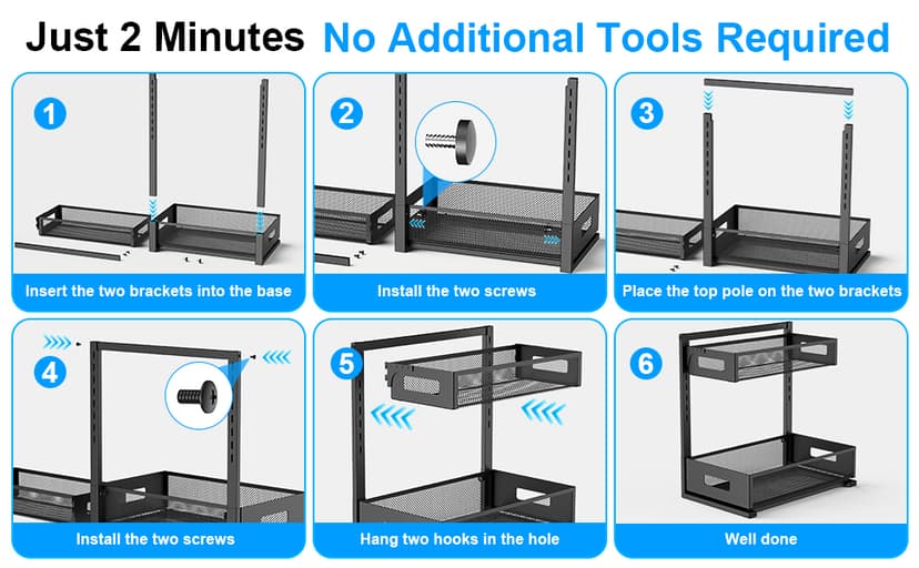 Under Sink Organizer Pull Out Cabinet Organizer Adjustable Height 2 Tier with Sliding Drawers Kitchen Bathroom Organizer and Storage(1pc)