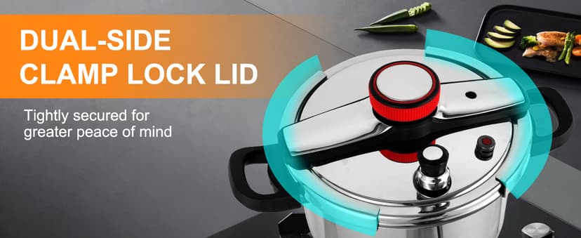 Pressure Cooker 10 QT, Stainess Steel Pressure Canner 10 Quart, Explosion-Proof Cookware, Rotating Lock/Unlock Lid, One-handed lid opening, Thickened Silicone Ring And Anti-scald Handle, Silver