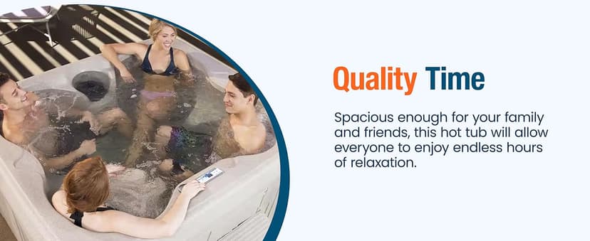 LifeSmart 4-Person Hot Tub with 13 High-Powered Jets & LED Lighting, Square, Taupe - Outdoor Spa w/ 4 Bucket Seats, Pump & Cover, 205-Gallon Water Capacity