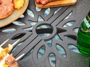 PHI VILLA Cast Aluminum Patio Dining Set for 6 Person, 7 Piece Outdoor Patio Set with 54" Dia Cast-Top Aluminum Table(2.1" Umbrella Hole) and 6 Swivel Rockers Dining Chairs with Seat Cushions