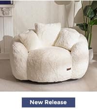 MAXYOYO Giant Bean Bag Chair, Oversized Bean Bag Couch for Adults and Kids, Faux Fur Shell-Shaped Large Chair with Filler, Stuffed Big Accent Sofa Lounge Floor Sofa for Gaming, Reading, Beige