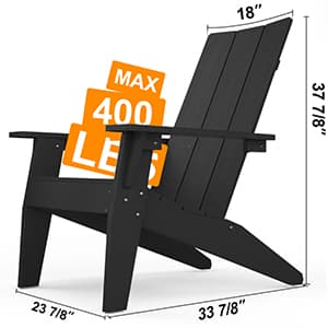 MXIMU Modern Adirondack Chairs Set of 4 Weather Resistant with Cup Holder Oversize Plastic Fire Pit Chairs Plastic Outdoor Chairs for Firepit Area Seating (Black)