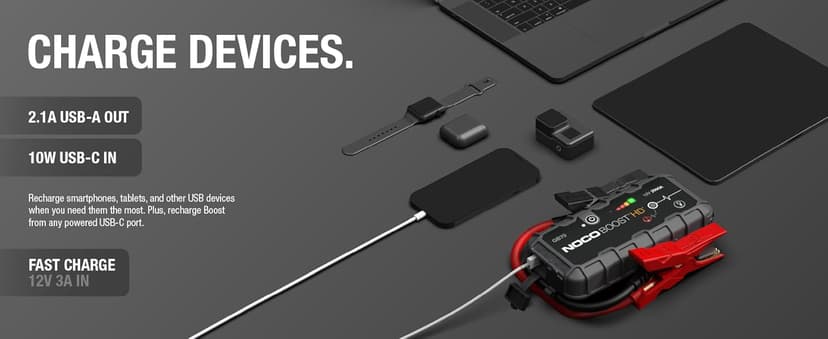 NOCO Boost GB70: 2000A UltraSafe Jump Starter – 12V Lithium Battery Booster Pack, Portable Jump Box, Power Bank & Jumper Cables - for 8.0L Gas and 6.0L Diesel Engines