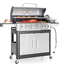 Captiva Designs 4-Burner Propane Gas BBQ Grill with Side Burner & Porcelain-Enameled Cast Iron Grates, 42,000 BTU Output Stainless Steel Grill for Outdoor Cooking Kitchen and Patio Backyard Barbecue