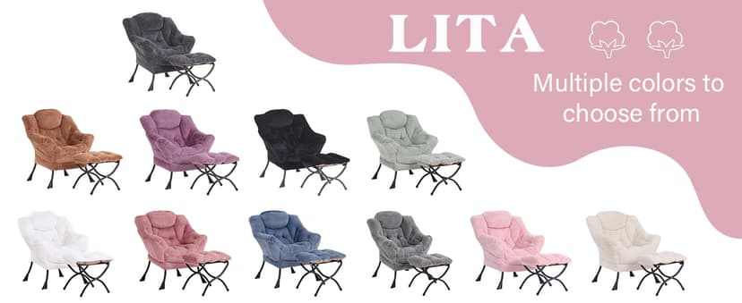 LITA Lazy Chair with Ottoman, Modern Accent Leisure Upholstered Lazy Sofa Armchair, Contemporary Lounge Reading Chair with Armrests and a Side Pocket for Living Room, Bedroom & Small Space, Dark Grey