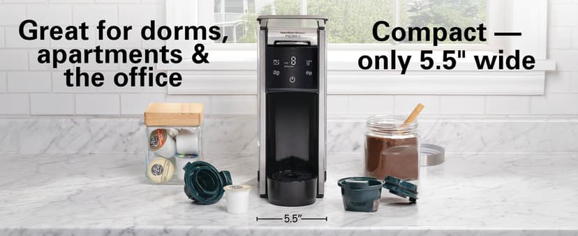 Hamilton Beach FlexBrew Advanced 4-in-1 Single Serve Hot & Iced Coffee Maker with Removable 45 oz. Water Reservoir, Use Pod Packs and Grounds, Fast Brewing, LED Touchscreen, Black (49925)