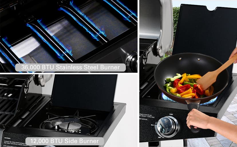 MASTER COOK Gas Grill, BBQ 4-Burner Cabinet Style Grill Propane with Side Burner, Stainless Steel