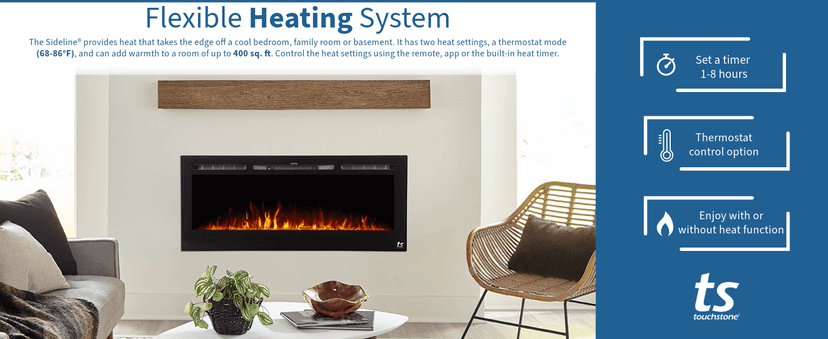 Touchstone Smart Electric Fireplace-The Forte 40" Recessed Mounted-30 Realistic Ember Color/Flame Options-1,500W Heater w/Thermostat-Black-Log & Crystal Hearth Options-Alexa/WiFi Enabled