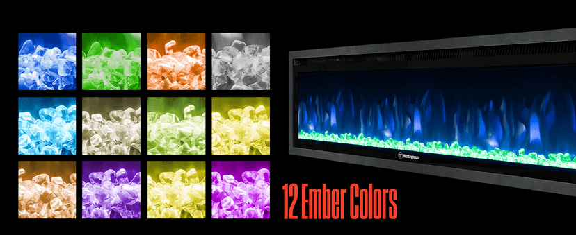 Westinghouse 60 Inch Electric Fireplace Heater, Compatible with Alexa & Google Home, Wall Mount or in-Wall Recessed Fireplace Insert, 24 Hour Timer, Color Changing Flames, 750W/1500W Indoor Heater