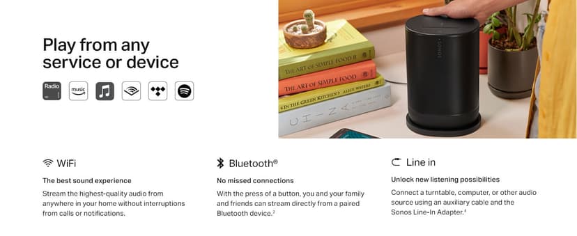 Sonos Move 2 - Black - Wireless Portable Bluetooth Speaker