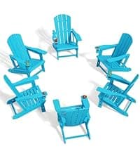 Adirondack Chair Set of 6, HDPE Plastic Adirondack Chairs, All Weather Fire Pit Chairs with Cup Holder, Outdoor Lawn Chair for Patio, Garden, Backyard, Grey