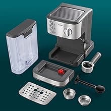 Mr. Coffee Compact Espresso Maker, Espresso Machine With Steam Wand, 15-Bar Pump Automatic Espresso Machine