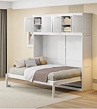 Merax Modern Farmhouse Solid Wood Murphy Cabinet Bed, No Box Spring Needed/Easy Assemble/Queen,Gray