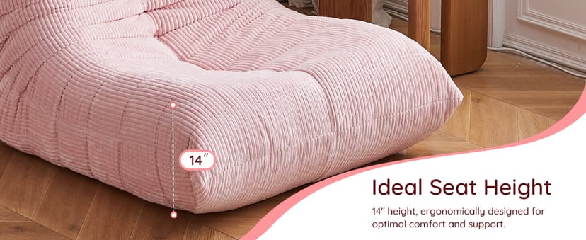 Bean Bag Chair for Adults - Large Bean Bag Chairs, Memory Foam Bean Bag with High-Rebound, Oversized Corduroy Boneless Chair, Lazy Floor Sofa for Reading Gaming Living Room Bedroom, Pink