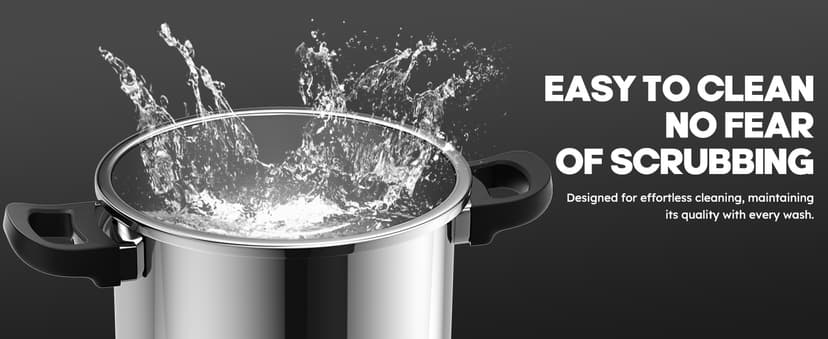 BreeRainz 8.45QT 304 Stainless Steel Pressure Cooker, 3-Stage PSI Settings, One-Hand Locking,Explosion-Proof Pot w/Extra Glass Lid, Timer, Steaming Rack(Induction Compatible)