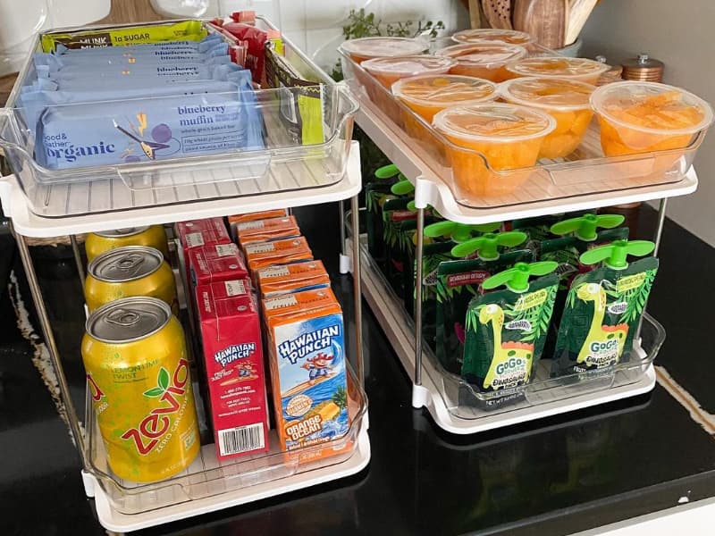 Delamu 2 Sets of 2-Tier Multi-Purpose Bathroom Under Sink Organizers and Storage, Stackable Kitchen Pantry Organization, Pull Out Medicine Cabinet Organizer with 8 Movable Dividers