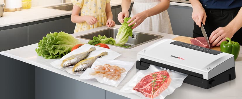 Bonsenkitchen Food Vacuum Sealer Machine with External Vac Function, Built-in Cutter & Bag Storage, 5 Modes for Various Food Types, Includes 10 Bags & 1 Roll (Silver)