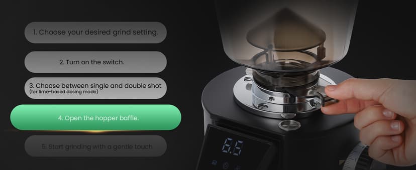 Huanyu Commercial Coffee Grinder with Touching Screen Infinite Adjustment 8 Grinding Settings Burr Coffee Grinders for Shops with Dual Dosing Modes