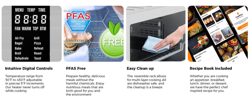 Nuwave Bravo Air Fryer Toaster Smart Oven, 10-in-1 Countertop Convection, 1800 Watts, 21-Qt Capacity, 50°-450°F Temp Controls, Top and Bottom Heater Adjustments 0%-100%, PFAS Free, Stainless Steel