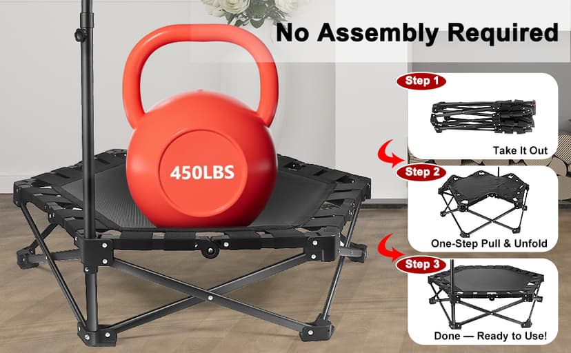 Foldable Mini Trampoline — One-Step Fold & Open, 42" Rebounder Trampoline for Adults & Kids, 450lbs Max Load, Adjustable T-Bar, Indoor & Outdoor Workout