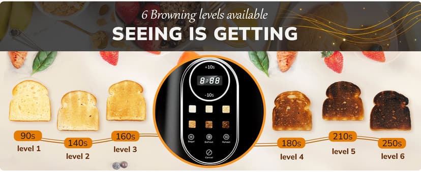 Keenstone Smart Touch Screen Toaster 2 Slice, Retro Wide Slot Stainless Steel Toaster with 6 Browning Levels, Reheat & Defrost, for Bagel, Toast, Bread, Removable Crumb Tray, Black