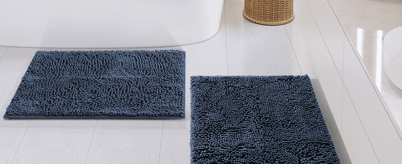 Hearth & Harbor Bathroom Rugs Sets 2 Piece, Chenille Bath Mat Set - Machine Washable Bath Mats for Bathroom Non-Slip Backing Rubber Quick Dry Bathroom Mat - Navy Bath Rug, 17x24-20x32