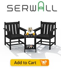 SERWALL 3 Pieces Patio Bistro Set, All Weather Adirondack Chair Set with Side Table, HDPE Material Outdoor Patio Furniture Set for Balcony, Porch, Garden, Backyard- Black