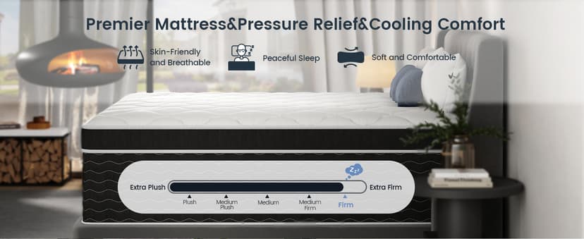 Queen Mattress, 14 inch Queen Bed Mattress in a Box, Firm Hybrid Mattresses with Gel Memory Foam and Pocket Springs, Pressure Relief & Upgraded Support, Cooling and Breathable