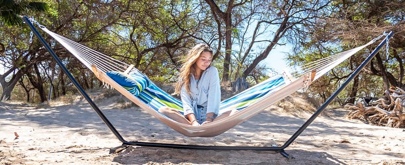 SUPERJARE Hammock with Stand, 2 Person Heavy Duty Hammock with Padded Cotton, Detachable Pillow & Strong Curved-Bar & Portable Carrying Bag, Perfect for Outdoor & Indoor - Dark Cyan