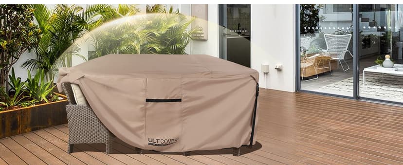 ULTCOVER Rectangular Patio Heavy Duty Table Cover - 600D Tough Canvas Waterproof Outdoor Dining Table and Chairs General Purpose Furniture Cover Size 111L x 74W x 28H inch