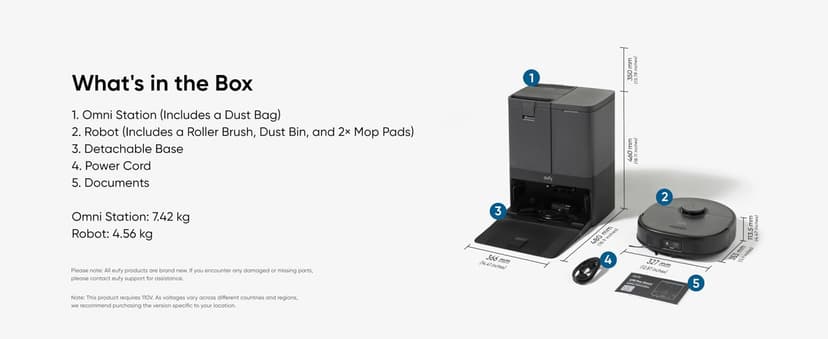 eufy X10 Pro Omni Robot Vacuum and Mop Combo, 8,000 Pa Suction, Dual Mops with 12 mm Auto-Lift and Carpet Detection, AI Obstacle Avoidance, Auto Mop Washing, Auto Drying, Self-Emptying, Self-Refilling
