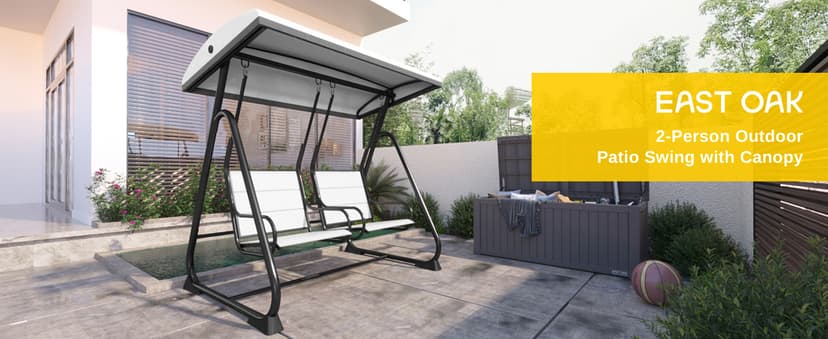 EAST OAK 2-Person Outdoor Porch Swing with Adjustable Canopy, Patio Swing Chair with Comfortable and Breathable Seats, Independent Swing Chairs for Garden, Balcony, Backyard, Chestnut Brown