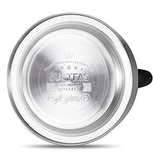 SUSTEAS Stove Top Whistling Tea Kettle - Food Grade Stainless Steel Teakettle Teapot with Cool Touch Ergonomic Handle, With 1 Silicone Pinch Mitt Included, 2.64 Quart(BLACK)