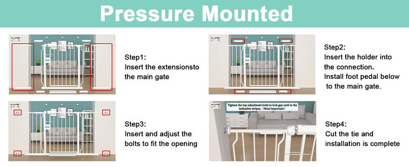 ALLAIBB Extra Wide Pressure Mounted Baby Gate Walk Through Child Kids Safety Toddler Tension White Long Large Pet Dog Gates with Extension for doorways Kitchen (57.48-62.20"/146-158cm, Black)