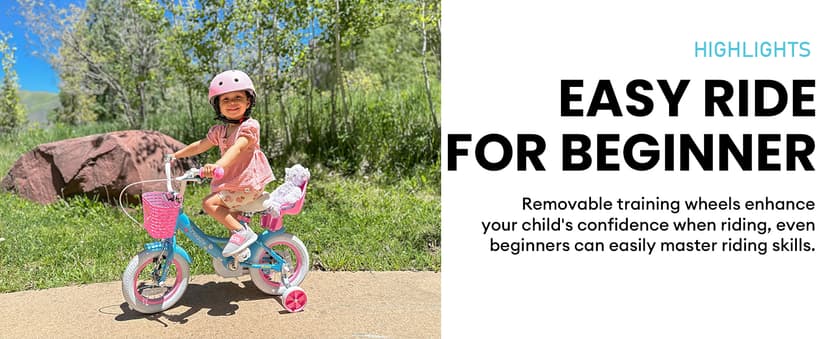 Glerc Maggie Girls Bike, 12-20 Inch Kids Bike for 2-13 Years Old Children, Princess Style Kids Bicycle with Doll-Seat & Basket & Training Wheels, Multiple Colors