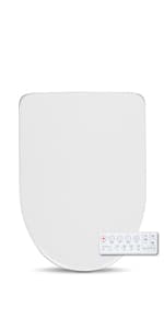 ALPHA BIDET iX Pure Bidet Toilet Seat in Elongated White | Ultra Low Profile | Endless Warm Water | Arced Stainless Steel Nozzle | Blue LED Nightlight | Dryer